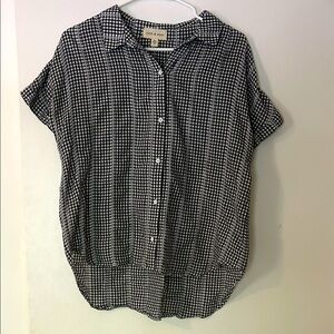 Black and White Checkered Button-Up Blouse cloth & stone